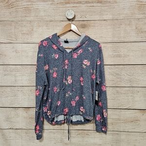 NWT Free Press Small Lounge wear long sleeve Hoodie Top Blue Pink Floral Small